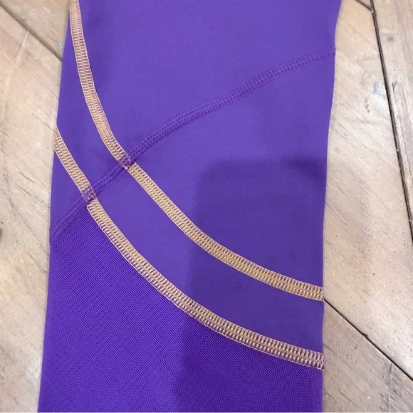 ZYIA Active Purple Game Day Performance 7/8 Leggings Yellow Cuffs size 4 NWT - Picture 8 of 10